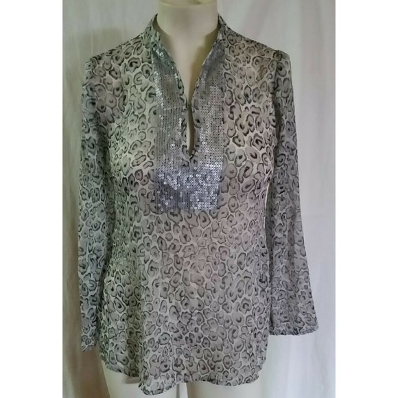 CHARTER CLUB PETITE 100% Polyester Sheer Tunic Style Blouse Top Sequined Sz 2P - Picture 2 of 6